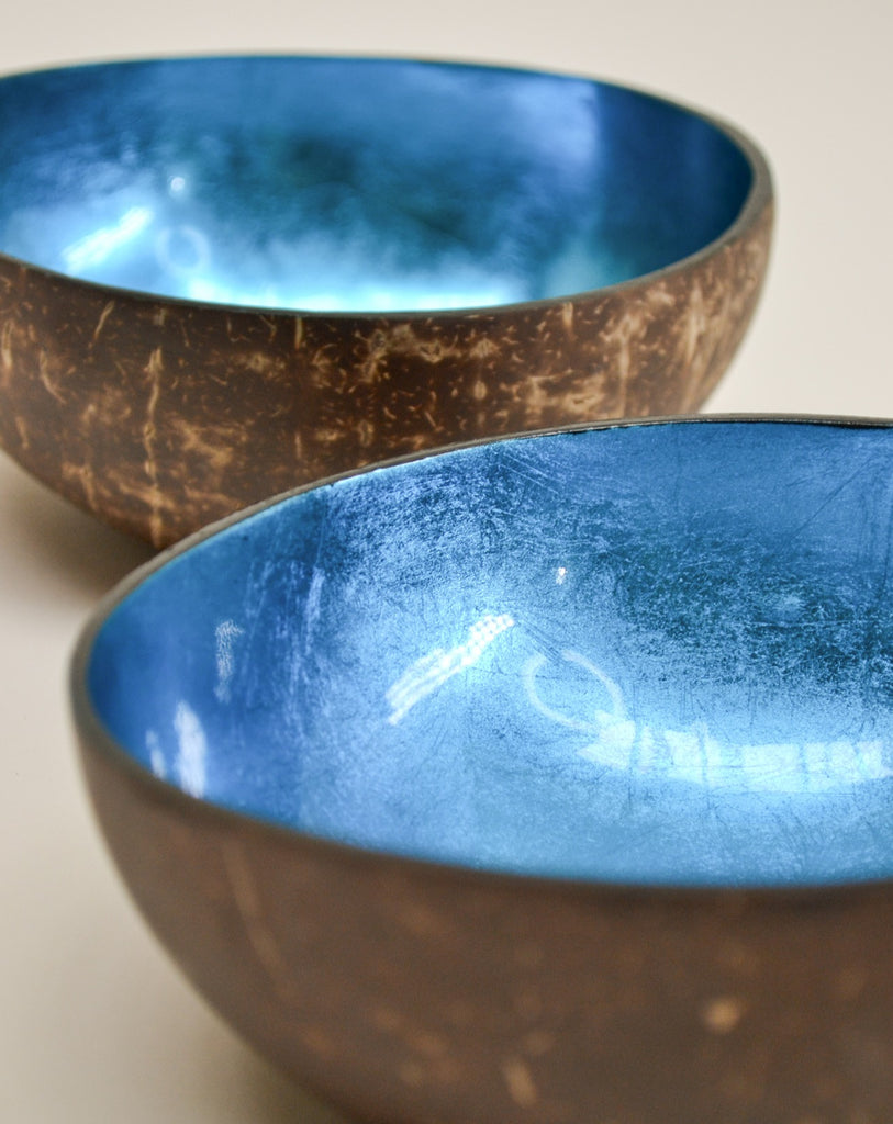 Ocean blue lacquer coconut bowl