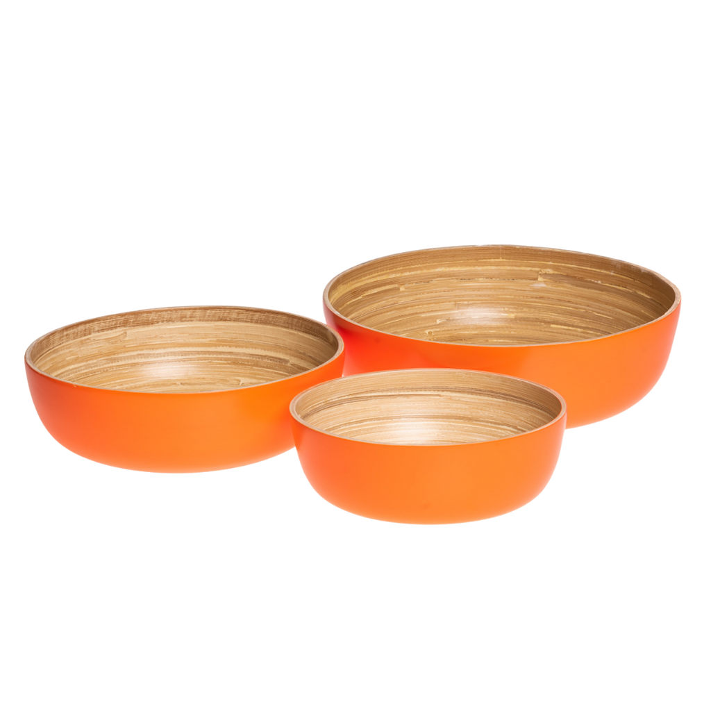 Orange bamboo bowl set