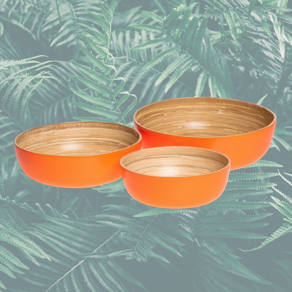Orange bamboo bowl set